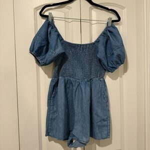 Lemon Tree denim smocked romper, M